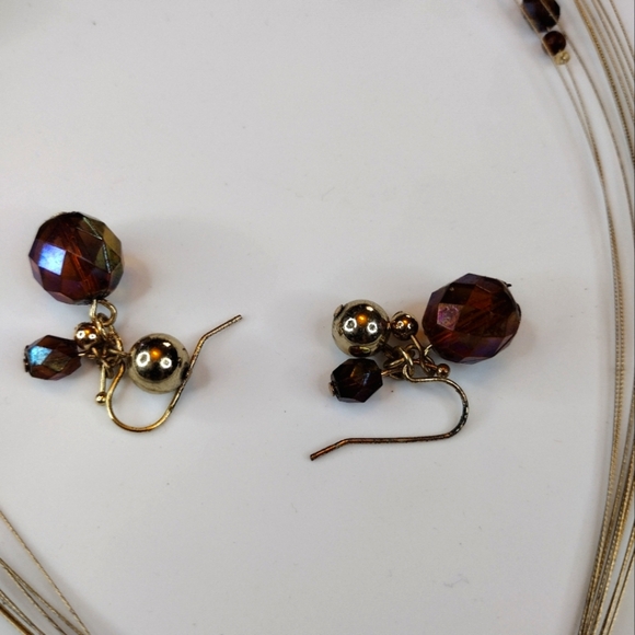 Vintage Amber Iridescent Necklace & Earring Set - Picture 12 of 16